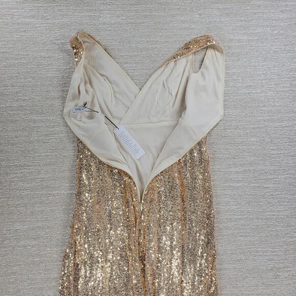 Kate Kasin Evening Gown Womens 8 Gold Sequined V-Neck Formal Prom Bridesmaid New - Picture 7 of 16